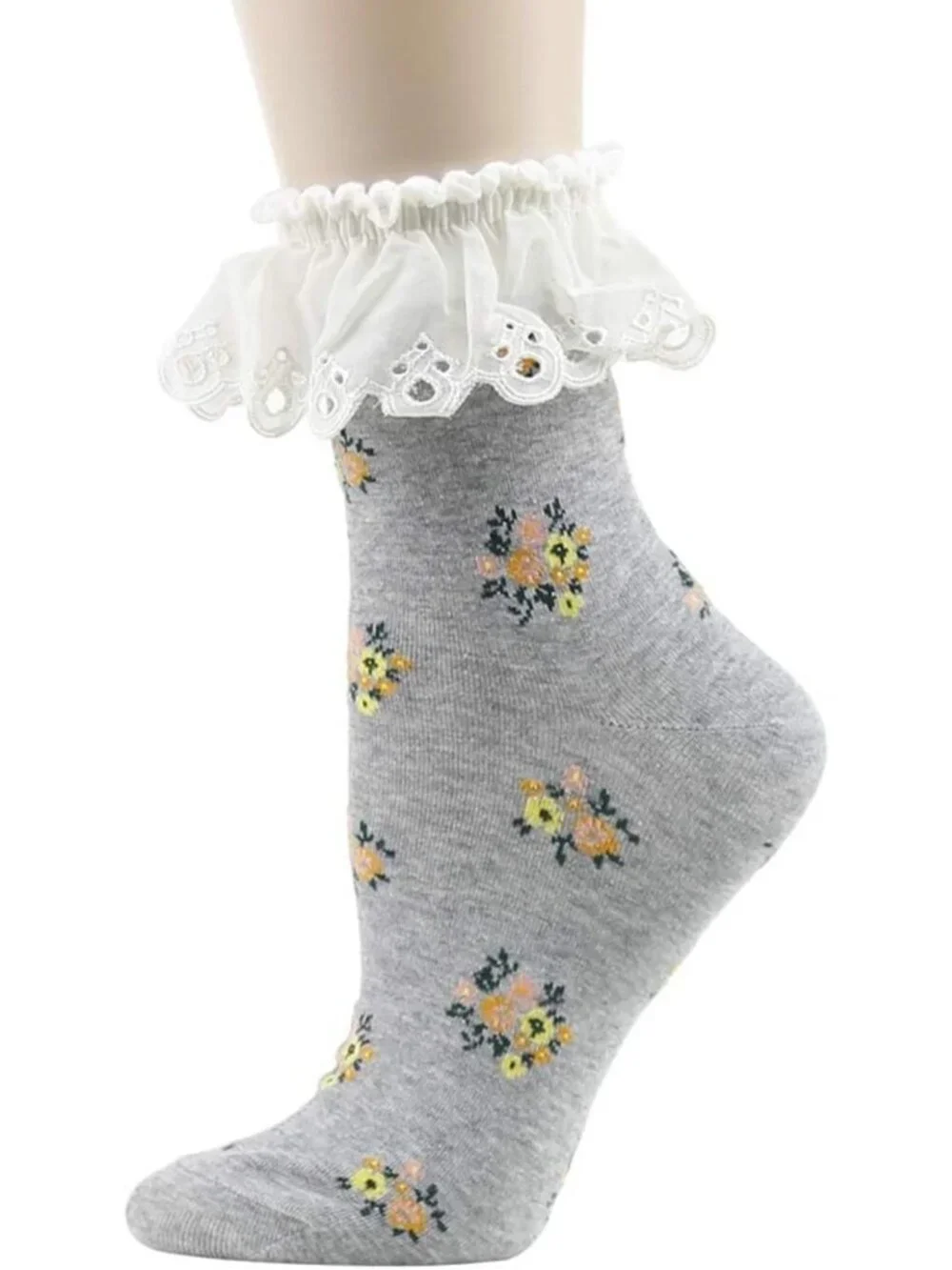 Colorful Floral Lace Ruffle Ankle Socks - Fun Casual Cotton 4/5/6 Pairs